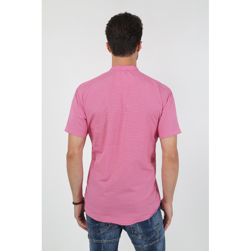 Erkek Hakim Yaka Yarım Patlı Ekoseli Kısa Kollu Slim Fit Gömlek