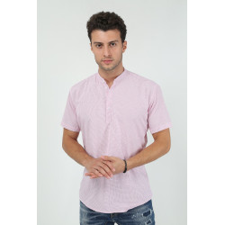 Erkek Hakim Yaka Yarım Patlı Ekoseli Kısa Kollu Slim Fit Gömlek