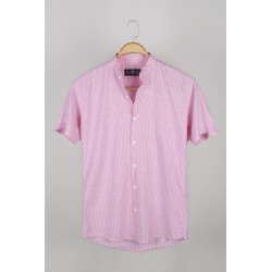 Erkek Hakim Yaka Kısa Kollu Çizgili Yarım Patlı Keten Gömlek