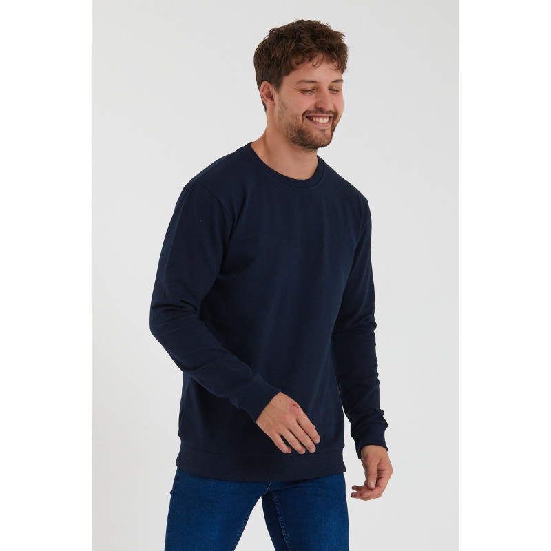 Erkek Lacivert Bisiklet Yaka Basic Pamuklu Sweatshirt