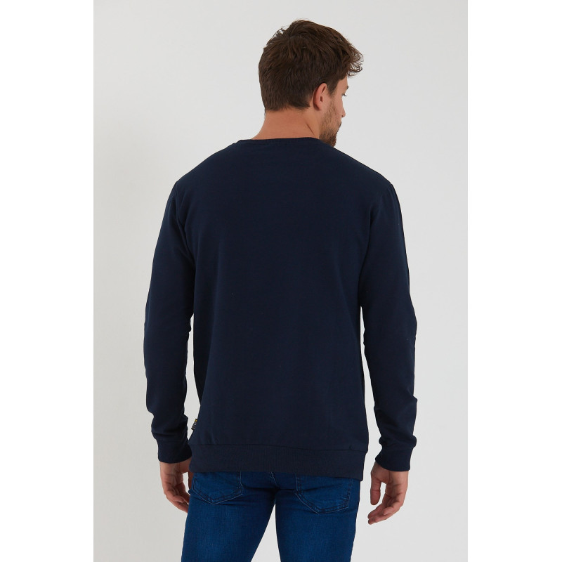 Erkek Lacivert Bisiklet Yaka Basic Pamuklu Sweatshirt