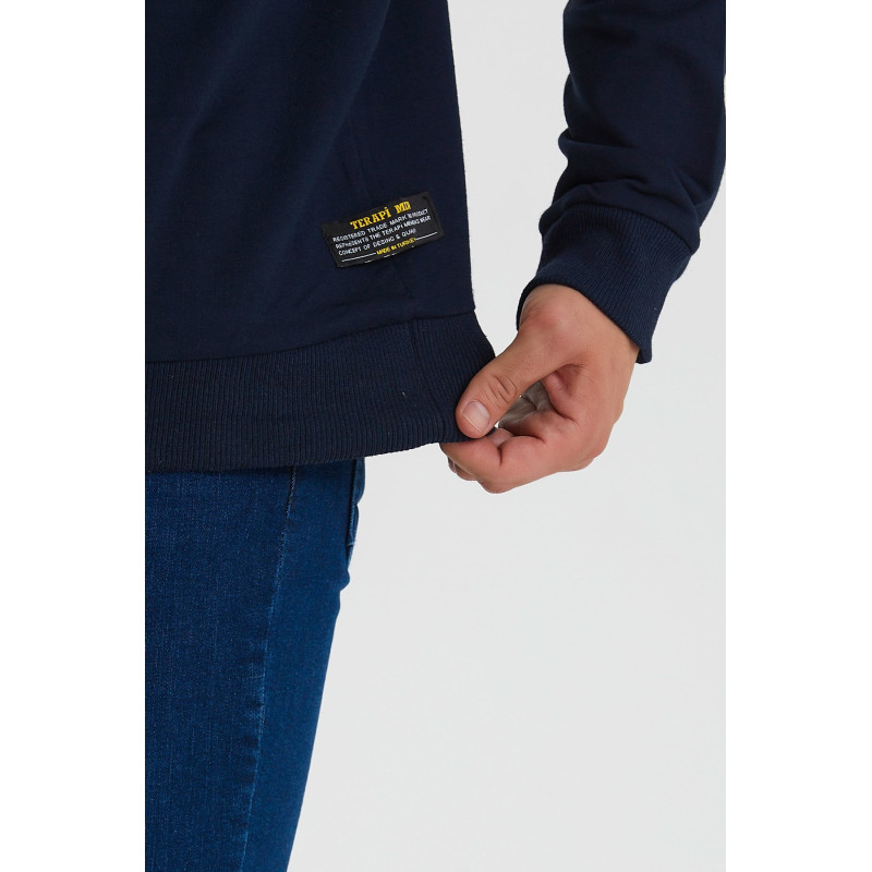 Erkek Lacivert Bisiklet Yaka Basic Pamuklu Sweatshirt