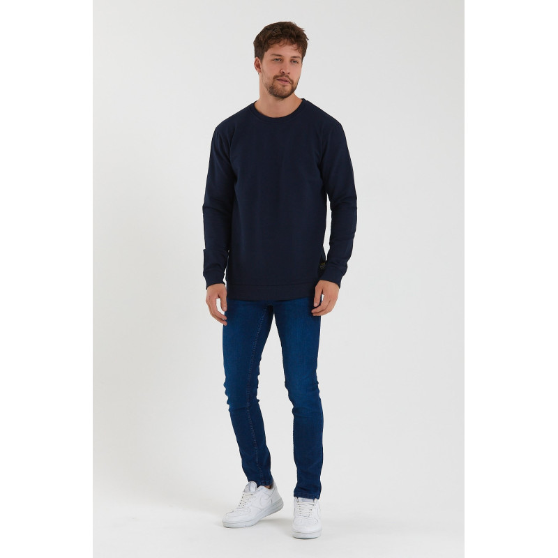 Erkek Lacivert Bisiklet Yaka Basic Pamuklu Sweatshirt