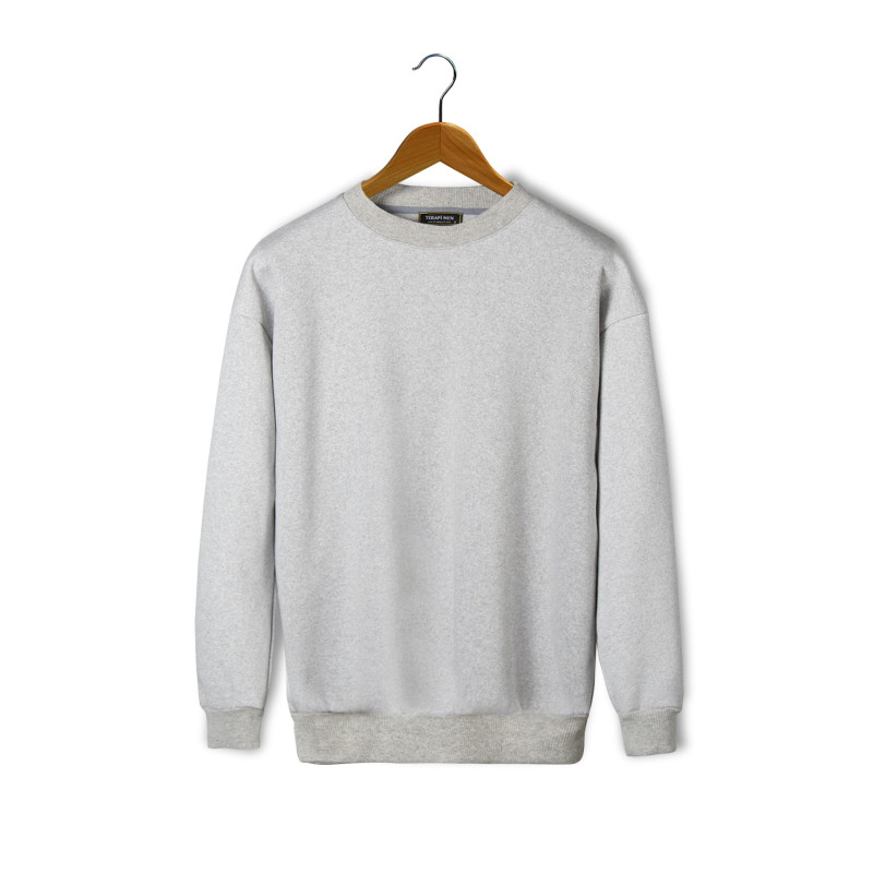 Unisex Gri Oversize Kalın Üç Iplik Şardonlu Bisiklet Yaka Basic Sweatshirt