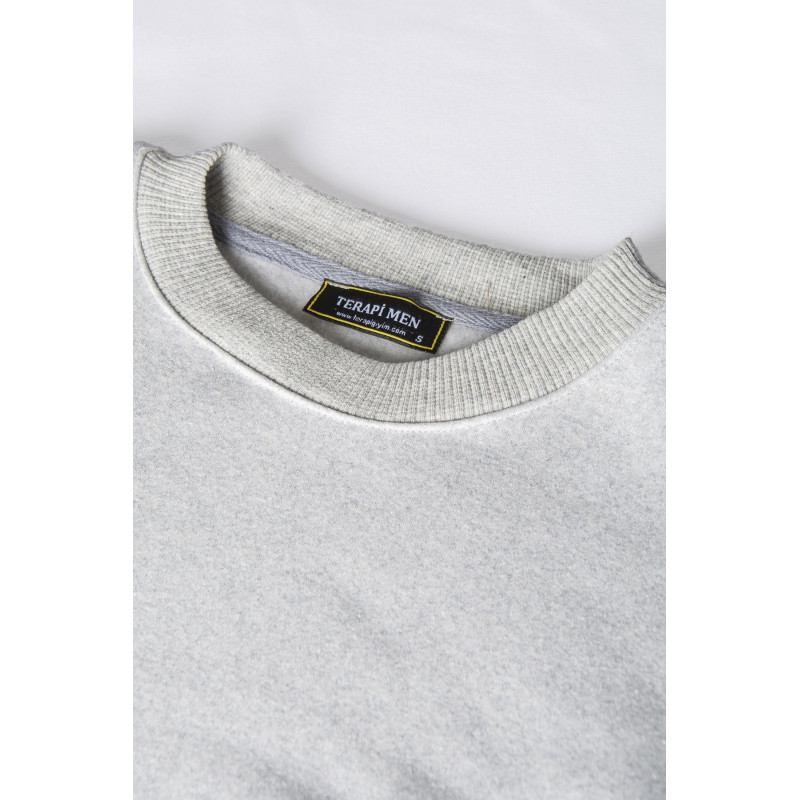 Unisex Gri Oversize Kalın Üç Iplik Şardonlu Bisiklet Yaka Basic Sweatshirt