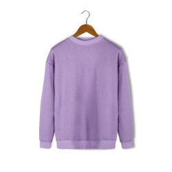 Unisex Lila Oversize Kalın Üç Iplik Şardonlu Bisiklet Yaka Basic Sweatshirt