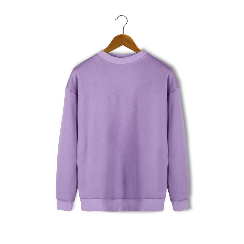 Unisex Lila Oversize Kalın Üç Iplik Şardonlu Bisiklet Yaka Basic Sweatshirt