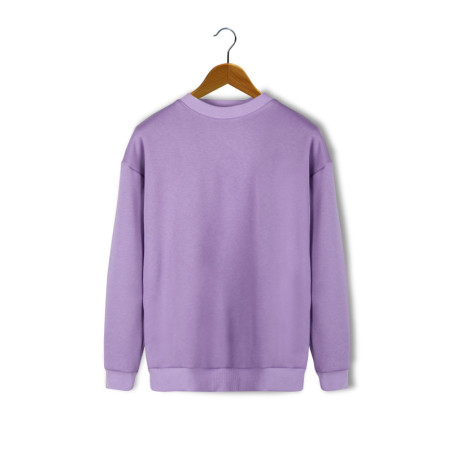 Unisex Lila Oversize Kalın Üç Iplik Şardonlu Bisiklet Yaka Basic Sweatshirt
