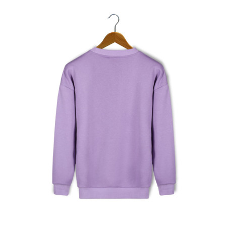 Unisex Lila Oversize Kalın Üç Iplik Şardonlu Bisiklet Yaka Basic Sweatshirt