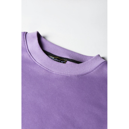 Unisex Lila Oversize Kalın Üç Iplik Şardonlu Bisiklet Yaka Basic Sweatshirt