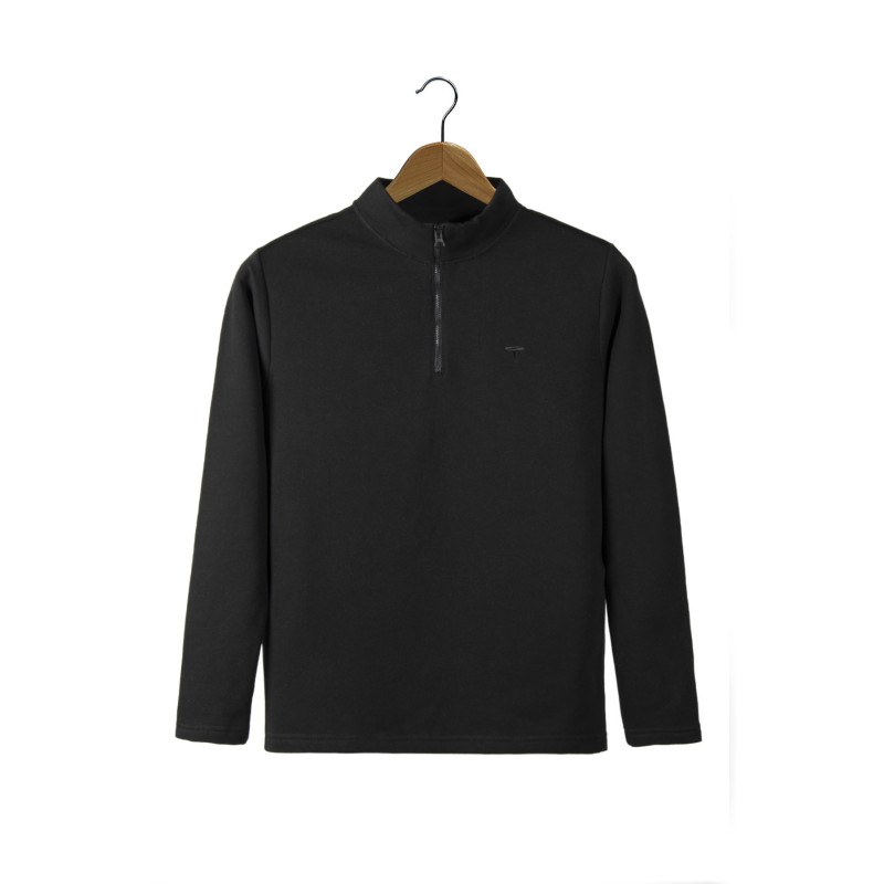 Unisex Siyah Yarım Fermuarlı Basic Düz Renk Trend Sweatshirt