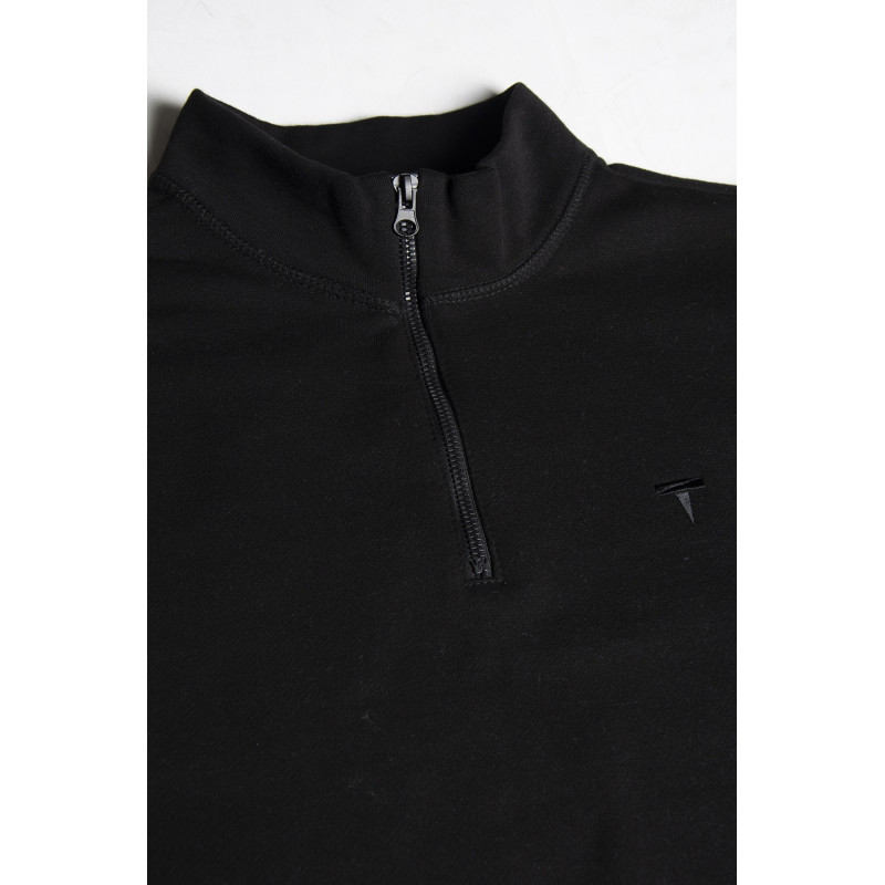 Unisex Siyah Yarım Fermuarlı Basic Düz Renk Trend Sweatshirt